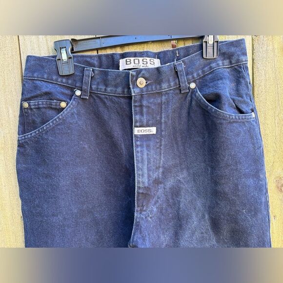 Boss Vintage 90s Wide Leg Jeans Like Jnco In Dark Wash Size 29 x 33 Tapered - Picture 3 of 8